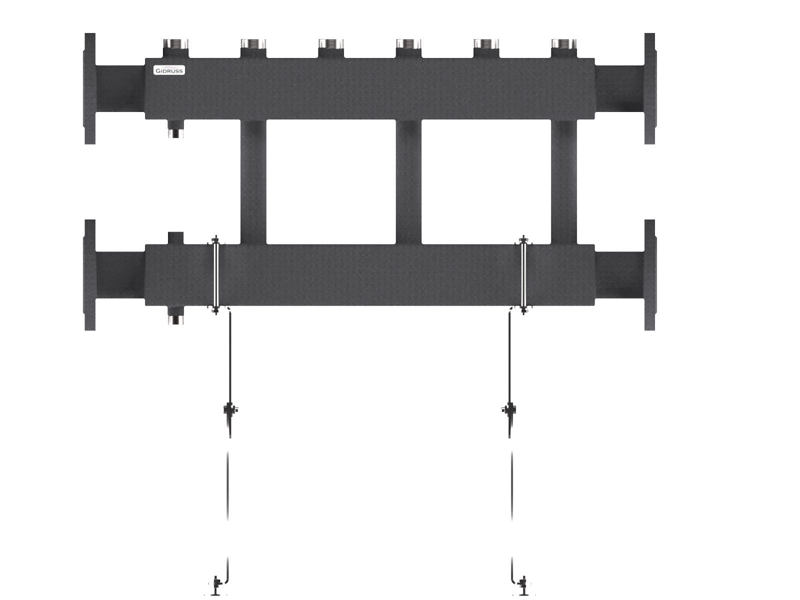 Модульный коллектор MK-400-3x32 (до 400 кВт, 2 магистр. подкл. Фл.Ду65, 3 контура G 1¼″ вверх или вниз)