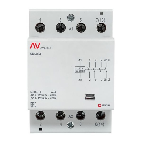 Контактор модульный КМ 40А 4NO 230В AC (3 мод.) AVERES EKF km-av-3-40-40-230V