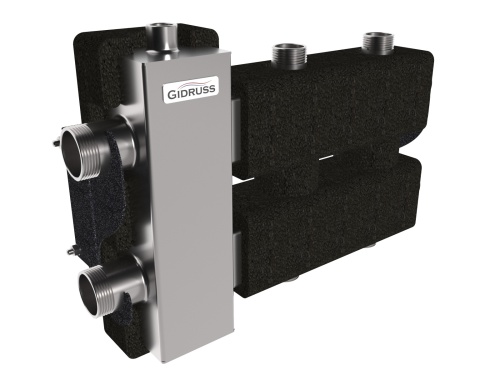 Балансировочный коллектор BMSS-80-3DU.EPP (до 80 кВт, подкл. котла G 1¼″, 1+1 контура G 1″, боковой контур G 1¼″, зеркально-матовая полировка, 4D-кронштейны K.UMS, EPP-термоизоляция)